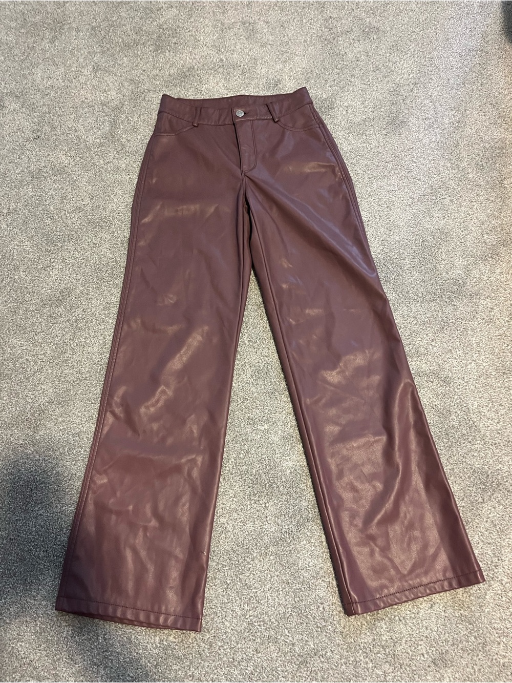 Garage Faux Leather Wide-Leg Pants - Burgundy